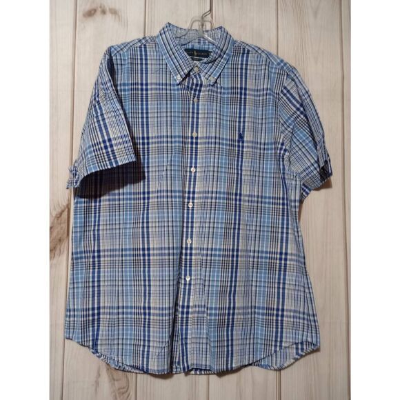 Ralph‎ Lauren Shirt Men's XXL Slim Fit Blue Button Front Short Sleeve - Picture 1 of 8